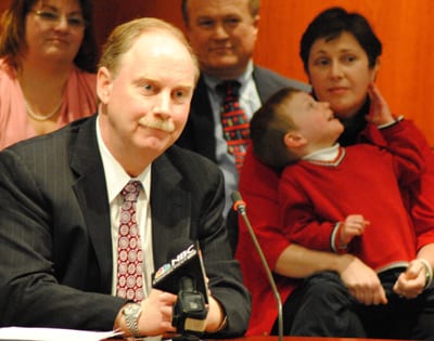 State Sen. Michael McLachlan (R-Danbury) testifies before a legislative committee in Hartford during a March public hearing on his proposal to require screening for heart defects to be conducted on newborns in Connecticut.