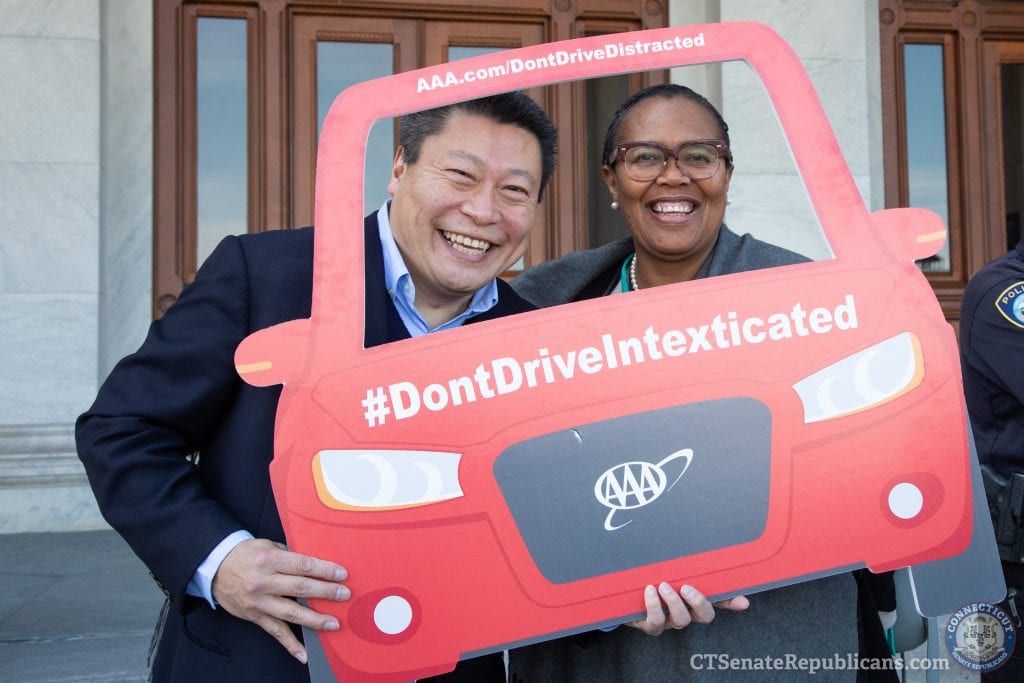 State Senator Tony Hwang and Incoming CT DMV Commissioner Sibongile Magubane encourage you to drive safely, ignore your phone and #DontDriveIntexticated
