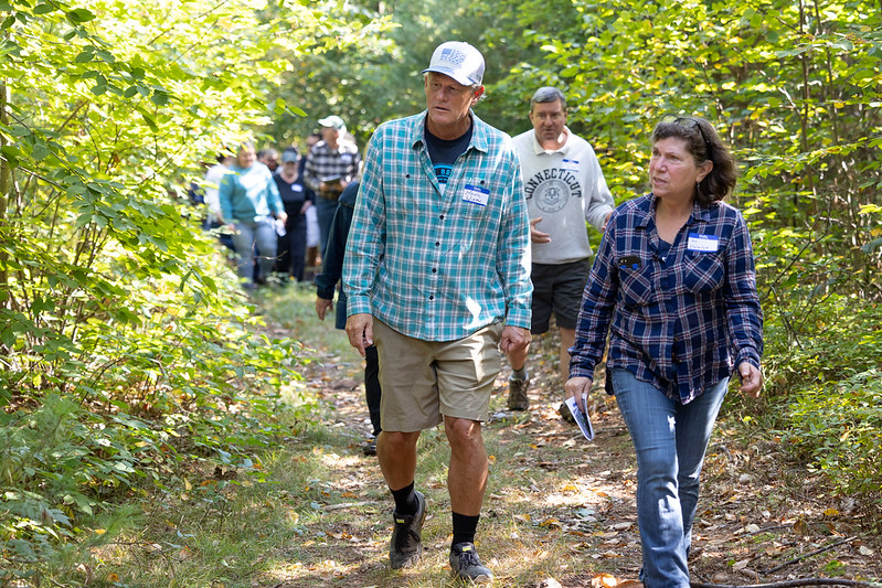 Senator Kevin Witkos (L) walks with Wilhelm Farm co-owner Ann Wilhelm.  